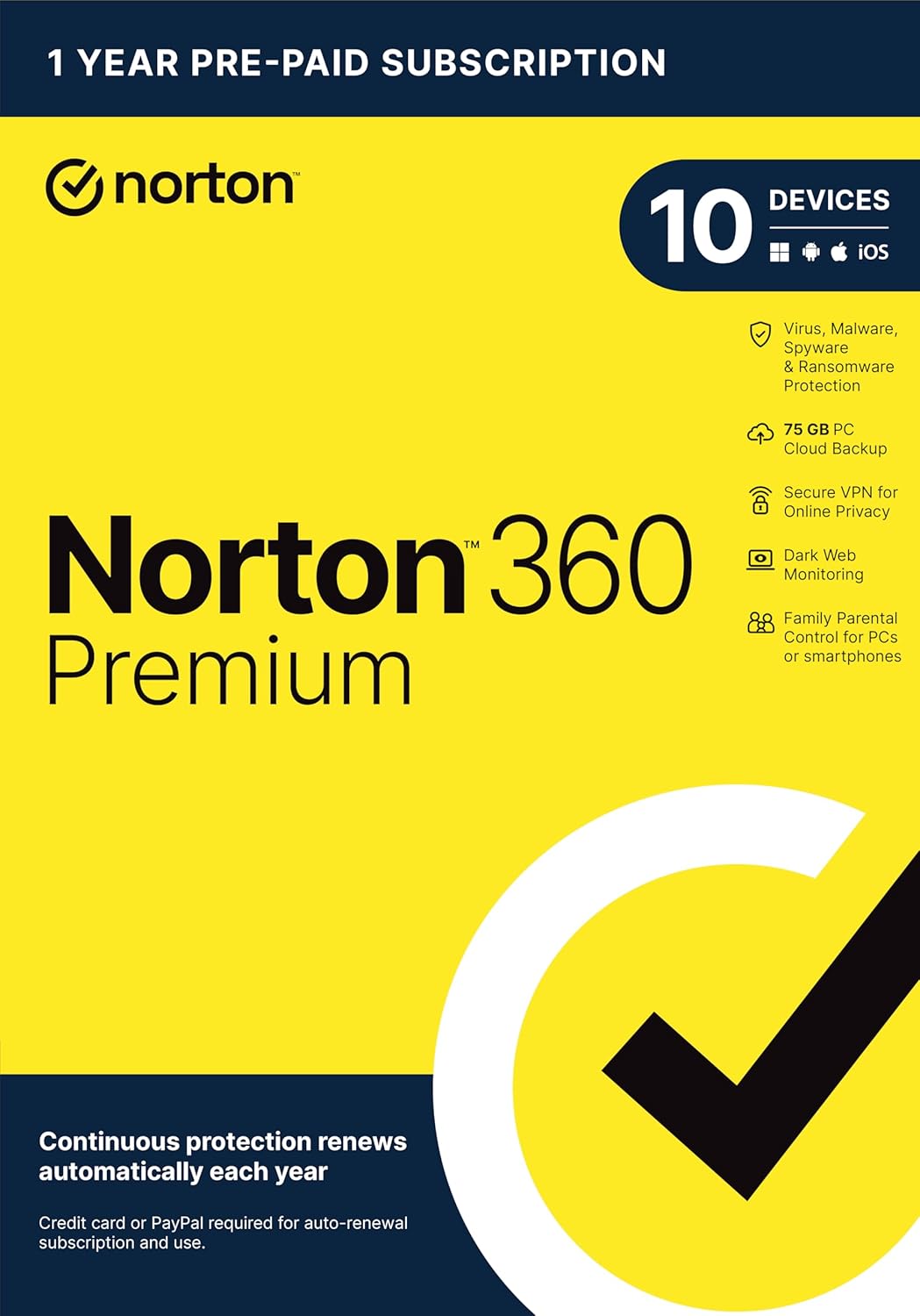 Norton 360 Premium 2025, Antivirus software for 10 Devices with Auto Renewal – Includes VPN, PC Cloud Backup & Dark Web Monitoring